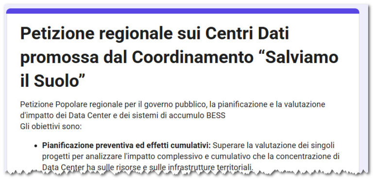 Modulo per la sottoscrizione on line della Petizione