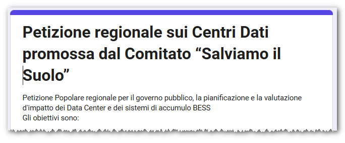 Modulo per la sottoscrizione on line della Petizione